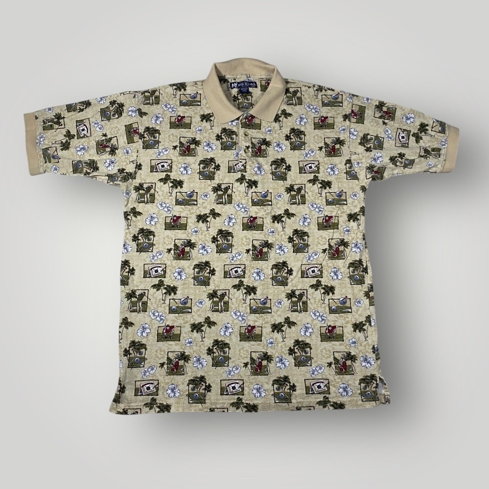 Big Dogs Golf Polo Shirt Tropical Palm Tree Golfing Hawaiian Print‎